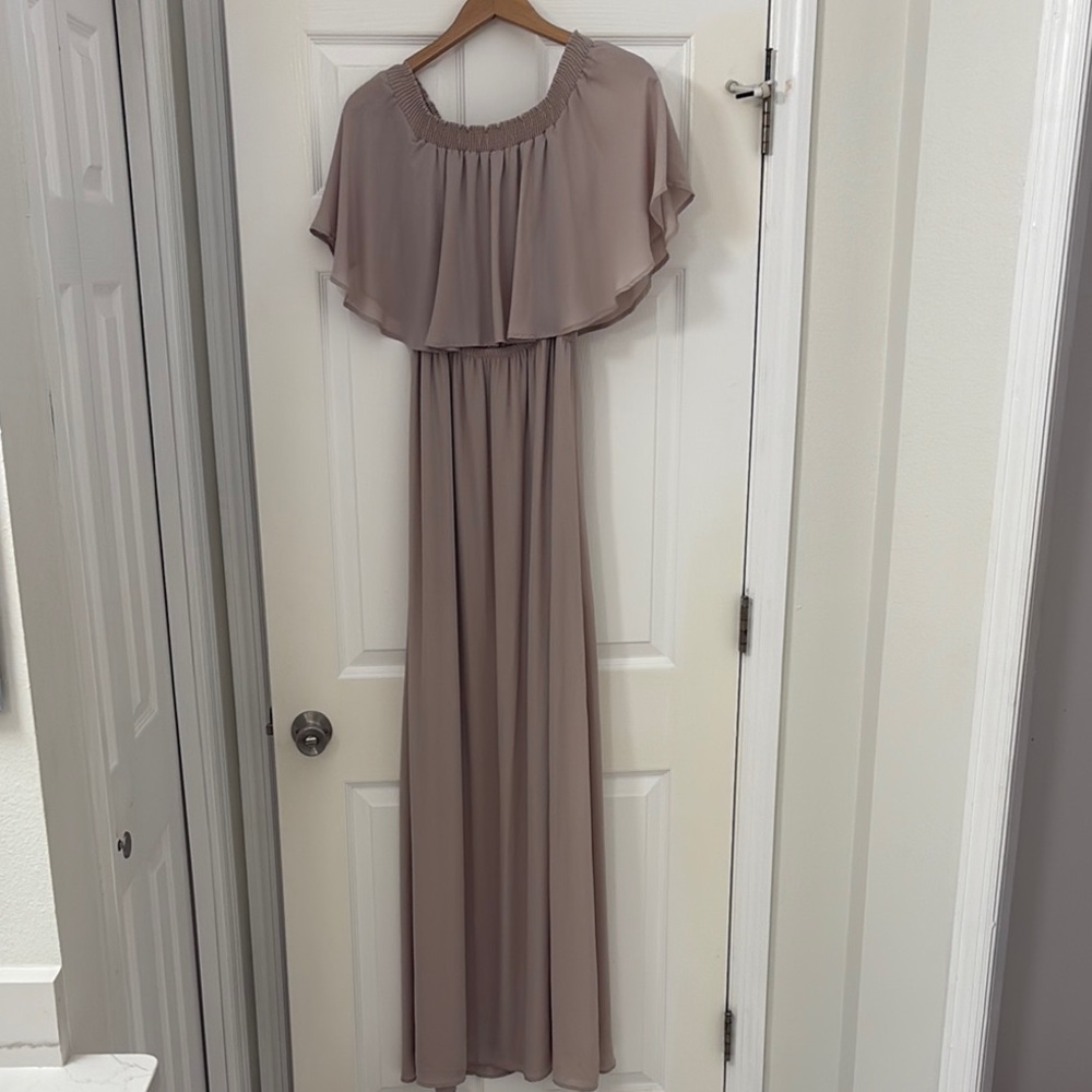 Show Me Your MuMu Nude Pleated Ruffled Maxi Dress